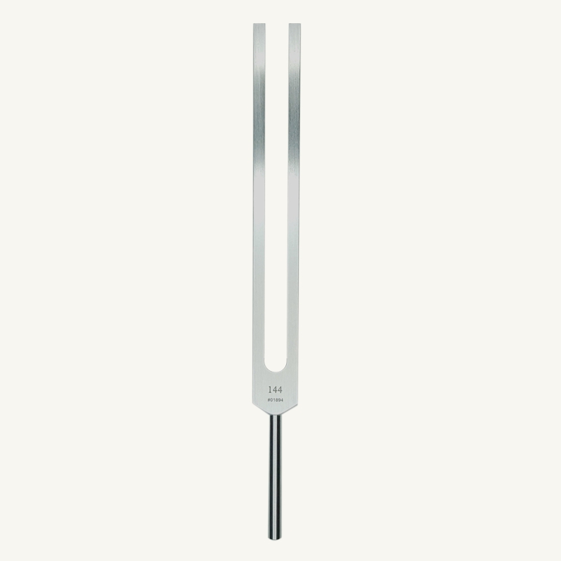 TFS144-1 - Sacred Innovations Metal tuning fork with two long prongs and a short handle, used for hearing or vibration testing.